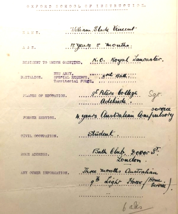 Registration of Probationary Officers for Wadham O.T.C.